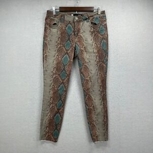 KUT from the Kloth Skinny Jeans Women 4 Brown Snakeskin Print Raw Hem Streetwear